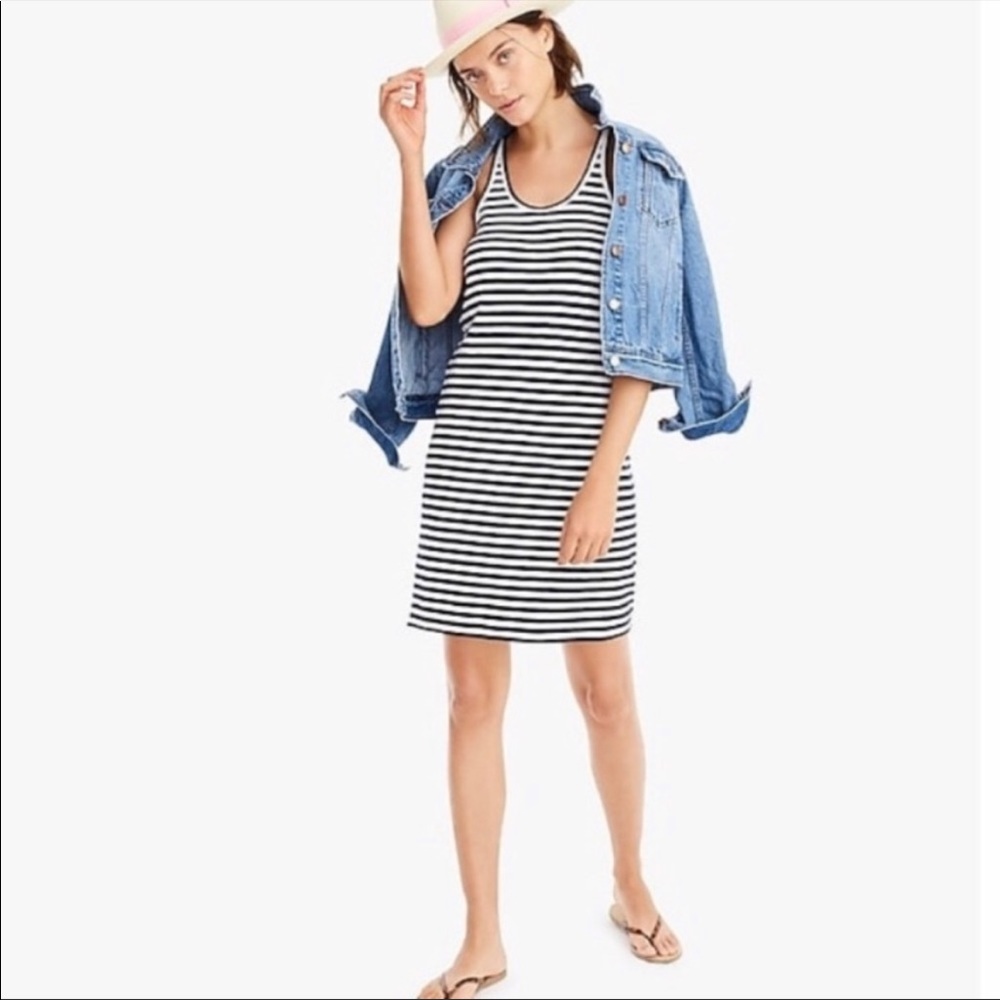 J Crew Racerback Blue Navy White Striped Tank Dress
